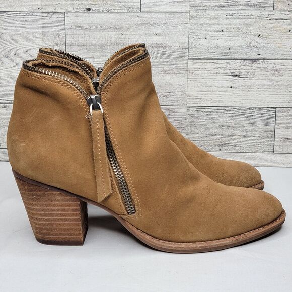 Dolce Vita Ankle Booties Size 6.5M Double Zip 2.5" Block Heel Tan Suede - Picture 1 of 8